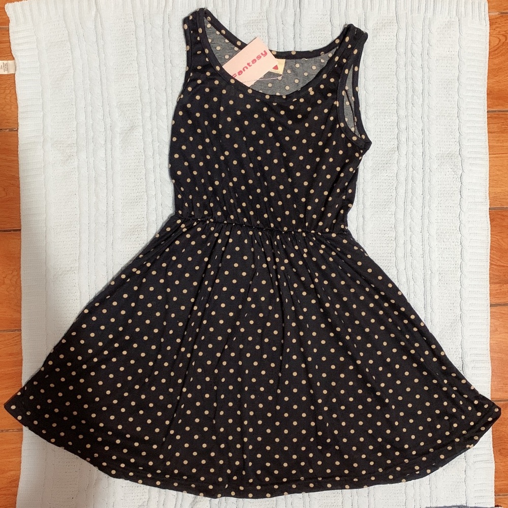 NWT Navy w/tan polka dots summer dress sz. xs